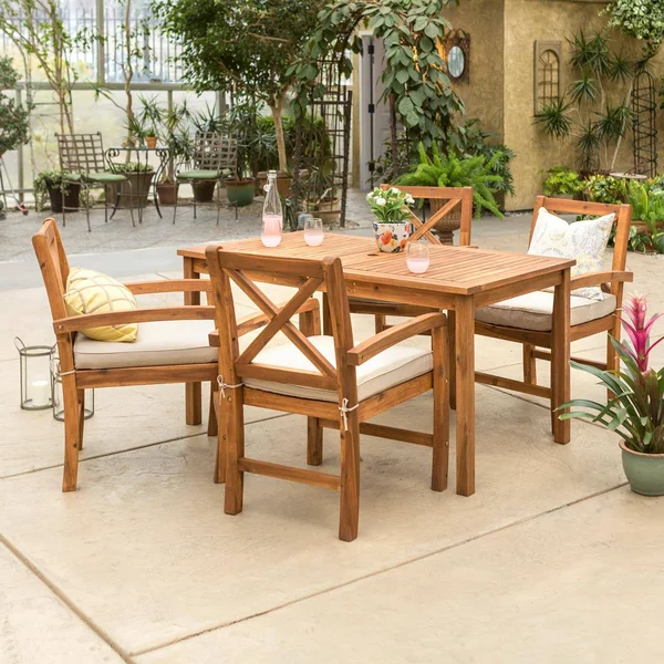 Manor Park 5-Piece X-Back Wood Outdoor Patio Dining Set, Brown