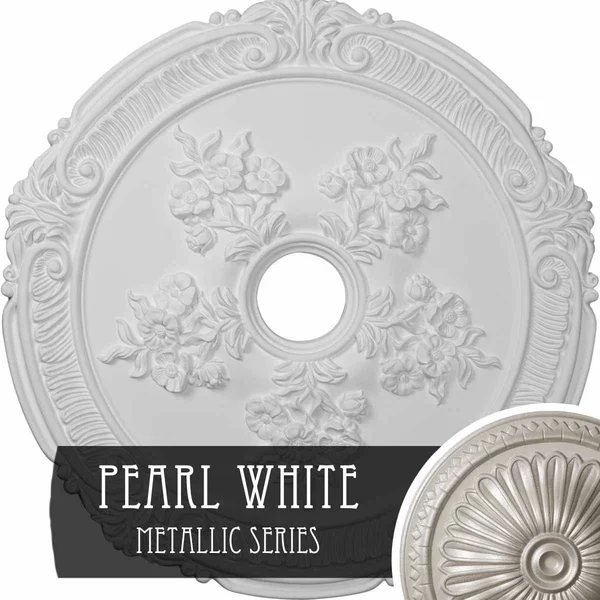 26x22OD x 3 3/4x22ID x 1 1/2x22P Attica with Rose Ceiling Medallion (Fits Canopies Up to 4 1/2x22), Hand-Painted Pearl White