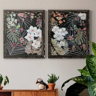Tropical Midnight I - 2 Piece Painting Print Set Bay Isle Home Format: Black Framed Canvas, Matte Color: No Matte, Size: 24x22 H