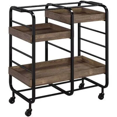 Chenoa Serving Bar Cart 17 Stories Frame Color: Black, Top Color: Walnut
