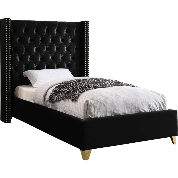 Meridian Furniture Barolo Black Velvet Twin Bed