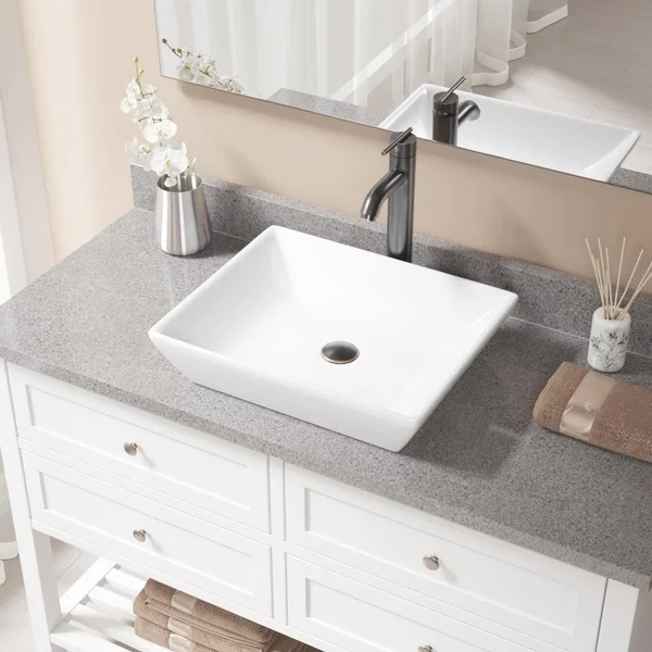 Mr Direct V370 White Porcelain Sink with Antique Bronze Faucet and Pop-Up Drain (718)