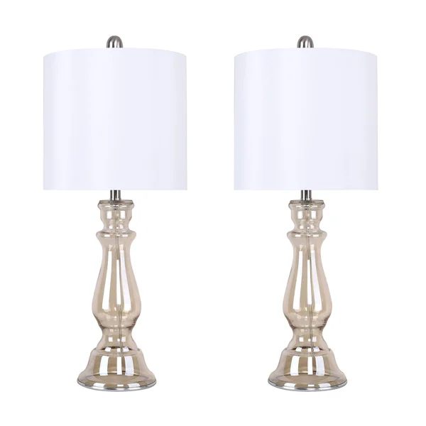 Grandview Gallery 25 in. Champagne Pearl Glass Table Lamp with Baluster-Inspired Body and White Silk-like Drum Shade (2-Pack)