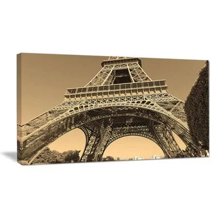 Design Art Iconic Paris Eiffel Tower View from Ground Cityscape Photographic Print on Wrapped Canvas Size: 28x22 H x 60x22 W x 1