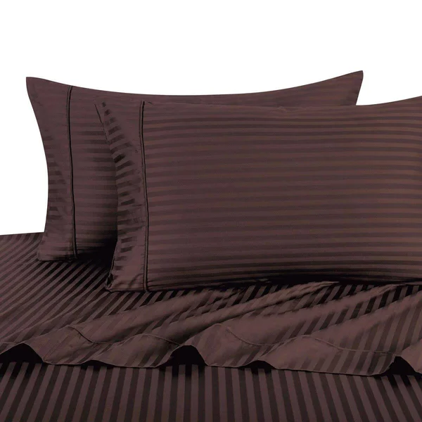 Royal Tradition Striped Olympic Queen Sheet Set 300TC Chocolate