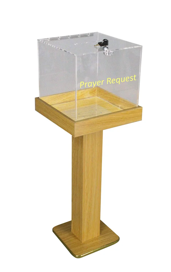 FixtureDisplays Wood Acrylic Large Floor Standing Tithing Box Offering Box Ballot Box Church Donation Box 14300 - 15 x 15 x 38"