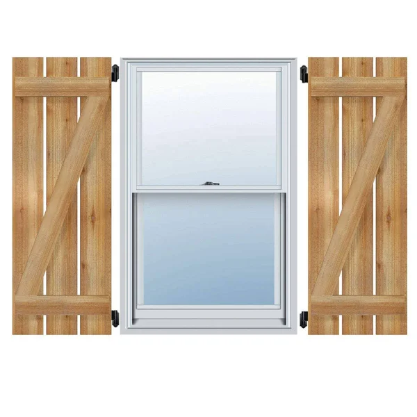17 1/8x22W x 49x22H TimberCraft Three 5 3/8x22 Boards Spaced Board-n-Batten Shutters w/Z-Bar - Rough Sawn Western Red Cedar (Per