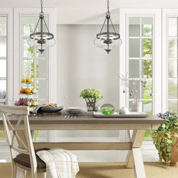Modern 3-Lights Black Glass Pendant Light Fixture for Kithchen Island - L12.6x22xW12.6x22xH20.5x22
