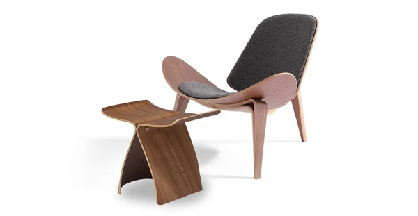Tripod Fabric Chair 2-pc Set, Walnut/Gray Boucle