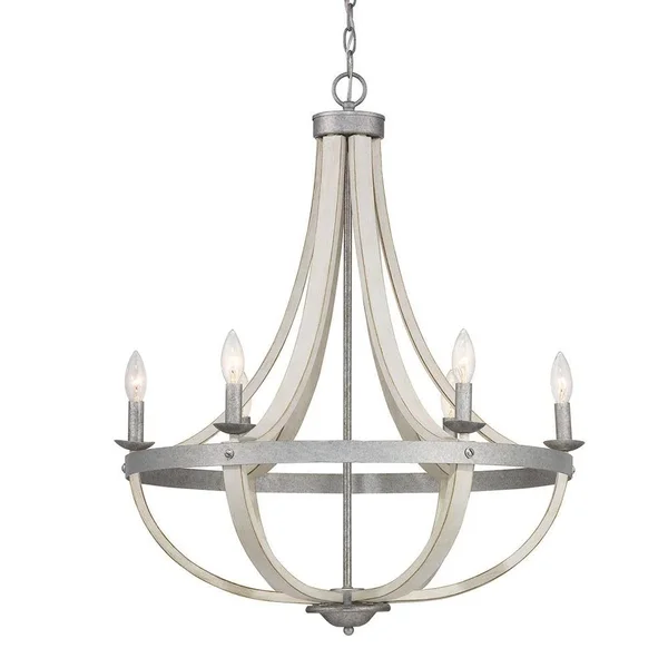 Progress Lighting Keowee 6-Light Galvanized Chandelier with Antique White Wood Accents