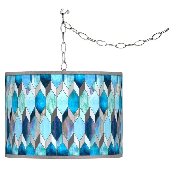 Blue Tiffany-style Giclee Glow Plug-In Swag Pendant - Style #55E82