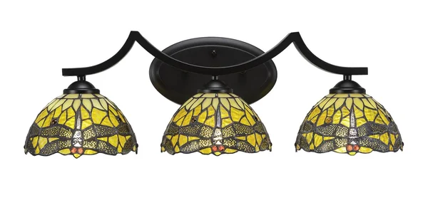 Toltec Lighting-553-MB-9465-Zilo - Three Light Bath Bar Matte Black Finish with Amber Dragonfly Tiffany Glass