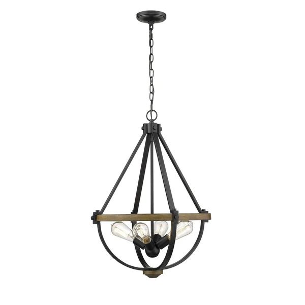 Millennium Lighting - 2394-MB/WT - Ellijay - Four Light Pendant Matte Black/Wood Tone Finish