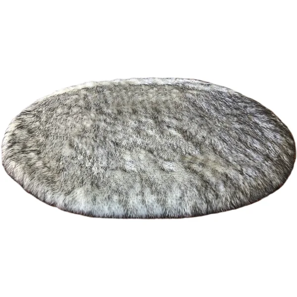 Silver Orchid Nansen Faux Sheepskin Oval Shape Shag Area Rug - 3& x 5& Oval - White w/Black Tips