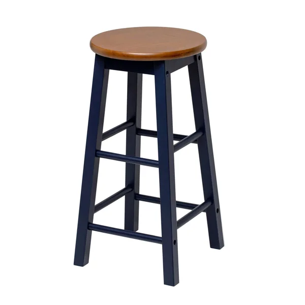 Mavka 24x22 Counter Stool with Round Acacia Seat - Blue Legs