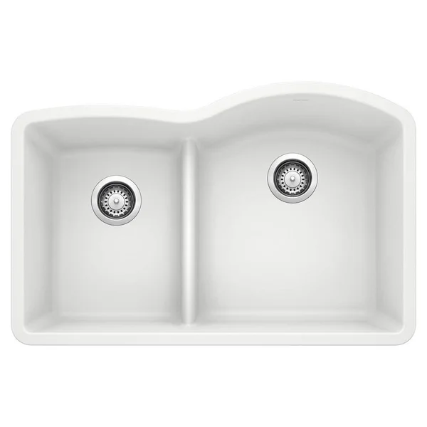 Blanco Diamond Undermount Granite Composite 32 in. 40/60 Double Bowl Kitchen Sink with Low Divide in White 441603