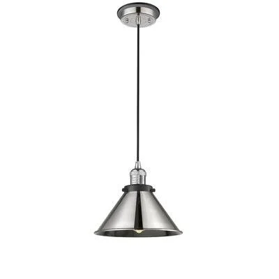 Chesterhill 1 - Light Single Cone Pendant Three Posts Finish: Polished Nickel with Matte Black Accents - Shade Color: Polished Ni