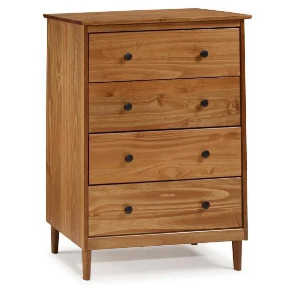 Classic Mid Century Modern 4-Drawer Caramel Solid Wood Dresser