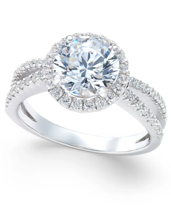 Arabella Swarovski Zirconia Rounded Split Shank Ring in Sterling Silver, Created for Macy&s - White