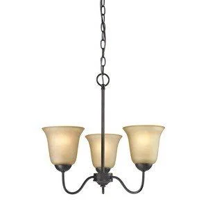 3-Light Light Amber Glass Shade Chandelier in Oil Rubbed Bronze Finish - Made of Glass - Steel - 18x19 Inches Ceiling Light - 412