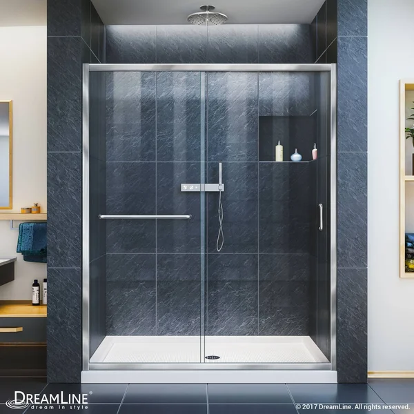 DreamLine DL-6971L-01CL Infinity-Z Sliding Shower Door & Slimline 32x22 x 60x22 Shower Base Left Drain
