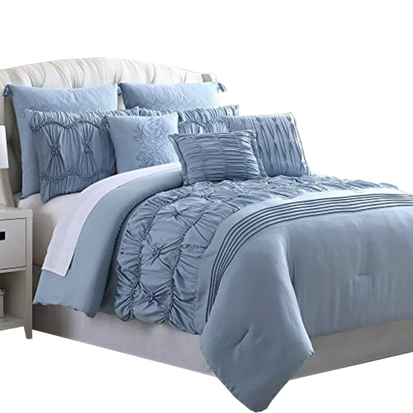 Bratislava 8 Piece King Comforter Set with Pinch Pleating The Urban Port - Blue