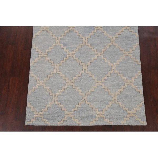 Trellis Geometric Contemporary Oriental Area Rug Hand-Tufted Wool Carpet 5x8 - Size: 5& x 8&, Blue