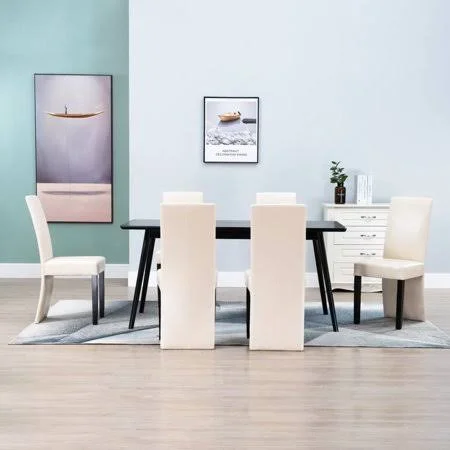 Mixfeer Dining Chairs 6 Pcs Cream Faux Leather - Size: 18.5