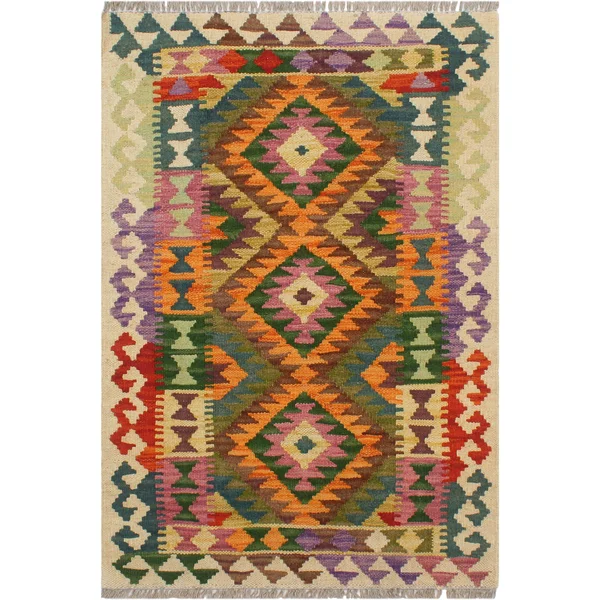Geometric Kilim Linette Beige Rust Hand Woven Area Rugs
