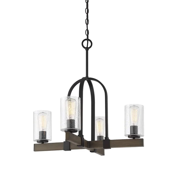 Trade Winds Lighting 4-Light Rustic Chandelier in Aged Iron and Wood
