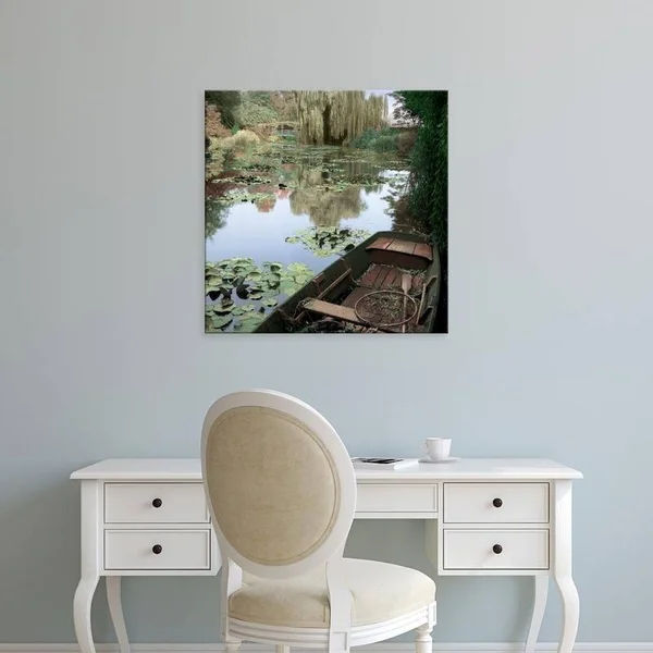 Easy Art Prints Alan Blaustein's 'Giverny Boat #1' Premium Canvas Art - 12 x 12 - Modern Black Frame
