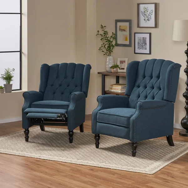 Elizabeth Contemporary Tufted Fabric Recliner (Set of 2) Navy Blue