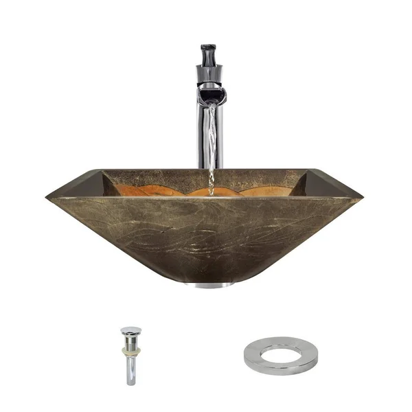 Mr Direct 638 Vessel Sink Ensemble with A Chrome Finish 731 Faucet, Pop-Up Drain, and Sink Ring.