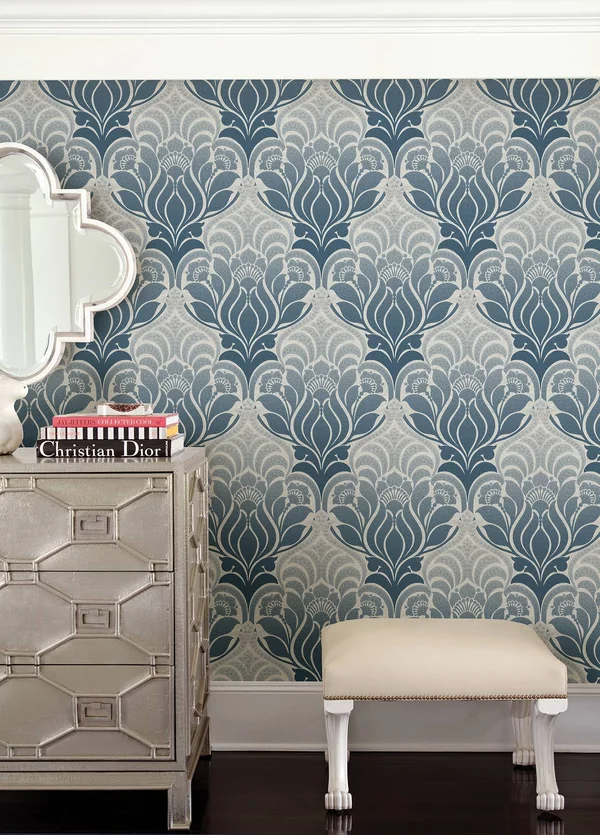 Kenneth James Azmaara Twill Damask Wallpaper - Blue