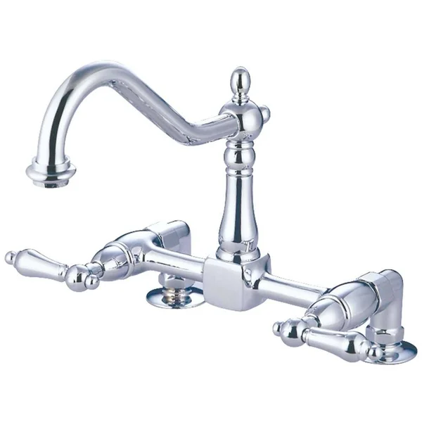 Kingston Brass Heritage Double Handle Bridge Deck Mount Kitchen Faucet; Polished Chrome KS1141AL