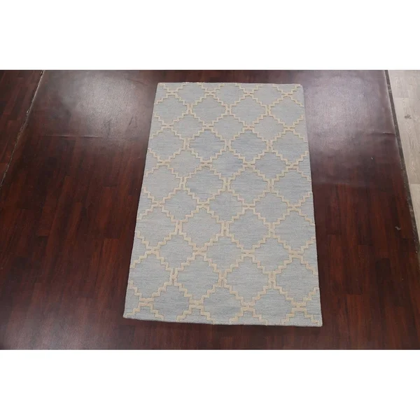 Trellis Geometric Contemporary Oriental Area Rug Hand-Tufted Wool Carpet 5x8 - Size: 5& x 8&, Blue