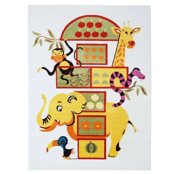 Ladole Rugs Adorable Cute Durable Soft Modern Moda Collection Kids Area Rug Carpet with Elephant White - 5x8, Size: 5&3 inch x 7&