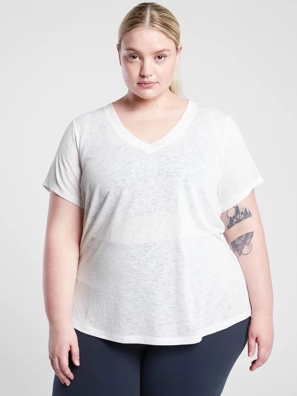 Athleta Women's Breezy Scoop V Tee Bright White Petite Size L