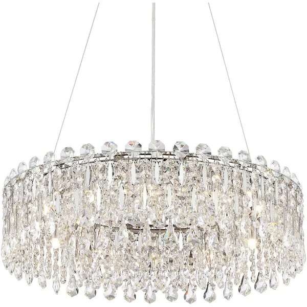 Possini Euro Design Chrome Crystal Pendant Chandelier 23 1/2x22 Wide Modern Drum LED 12-Light Fixture for Dining Room House Foye