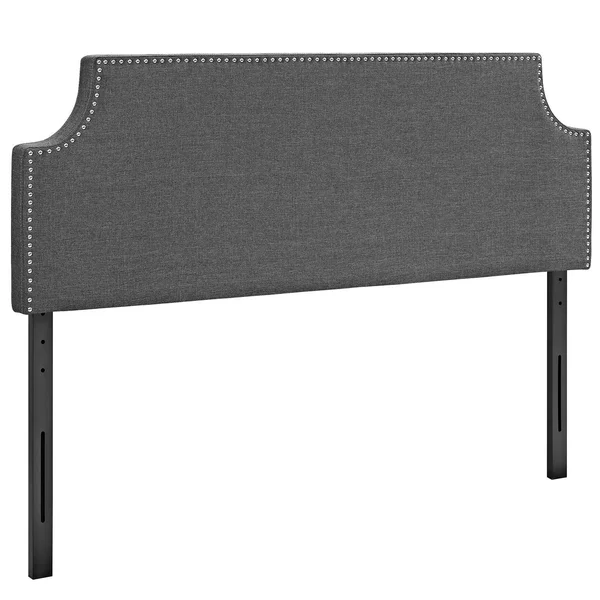 Modway Laura Upholstered Fabric Full Headboard Size with Cut-Out Edges and Nailhead Trim in Gray