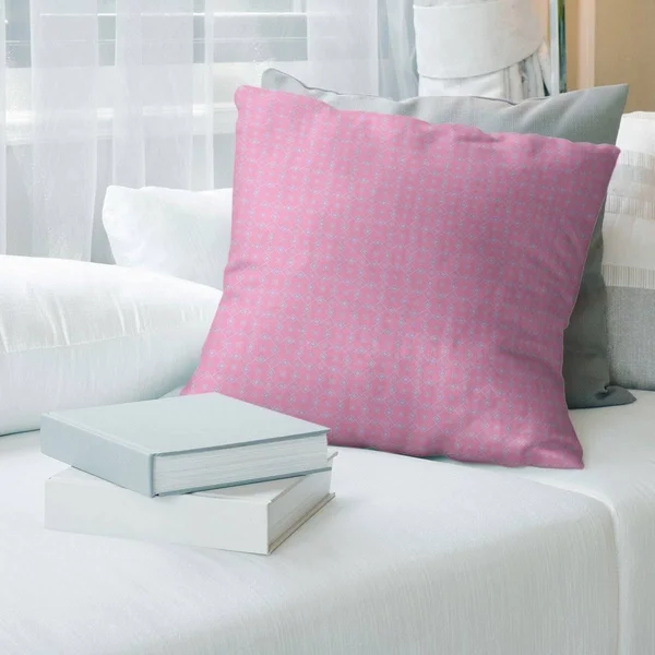 Pink Feature Two Color Doily Pattern Throw Pillow - 26 x 26 - Pink & Blue - Faux Suede