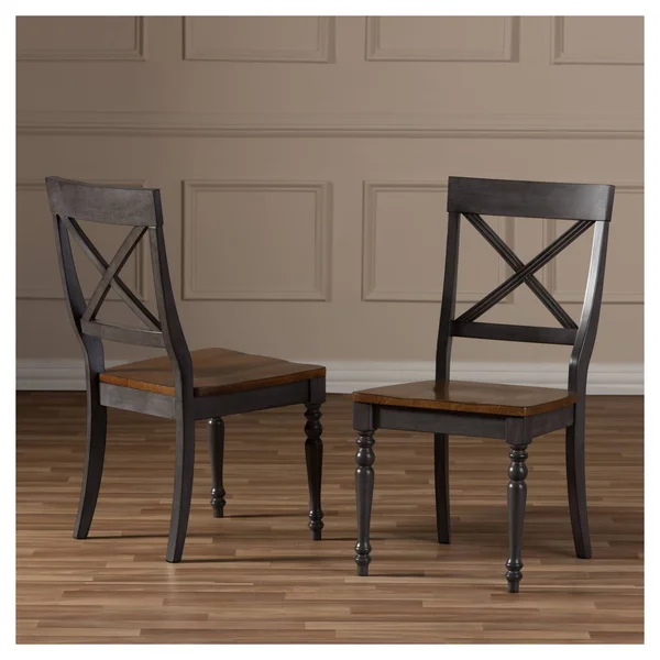 Baxton Studio Rosalind Shabby Chic Country Cottage Weathered Dove Grey and Oak Brown Finishing Solid Wood X-Back Dining Side Cha