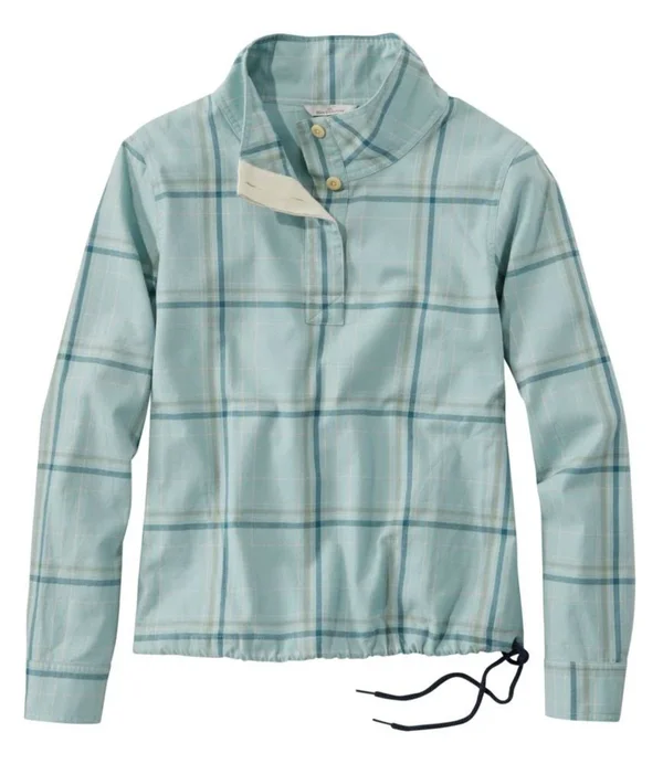 Women's Signature Brushed Cotton Mockneck Shirt - Pattern Blue Medium, L.L.Bean