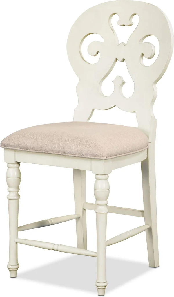 American Signature Charleston Counter-Height Scroll-Back Stool - Vintage White