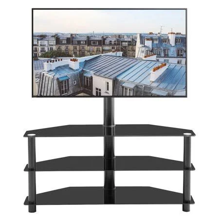 Urhomepro TV Stand with Mounting BRACKET - 3 Tier Glass TV Stand with Metal Frame, Floor TV Stand for 32-65 inch TV, Living Room