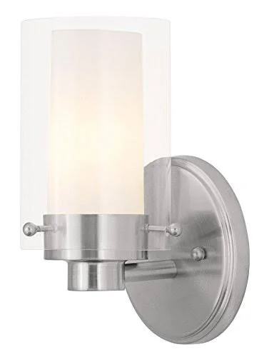 Bathroom Vanity 1 Light with Clear Outside Glass - Opal Inside Glass Brushed Nickel Size 5 in 60 Watts - World of Crsytal WC7632