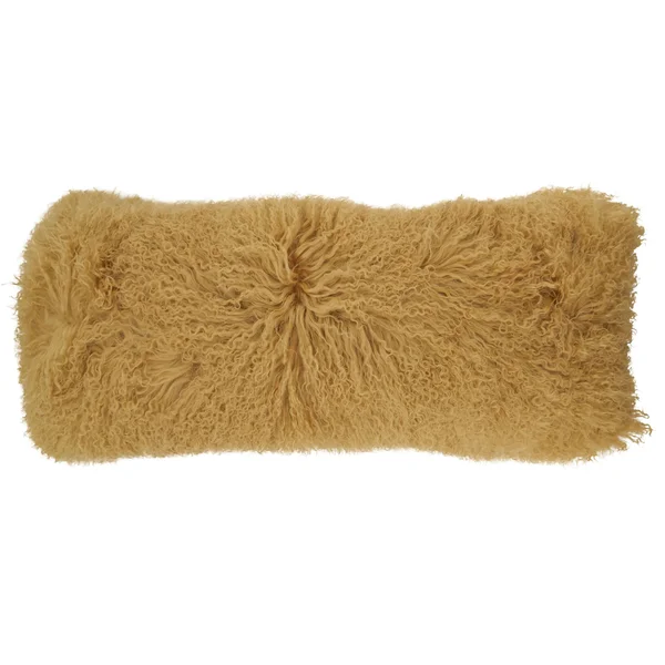 Saro 3564.GL1436B 14 x 36 in. Oblong Gold Mongolian Lamb Fur Throw Pillow with Poly Filling