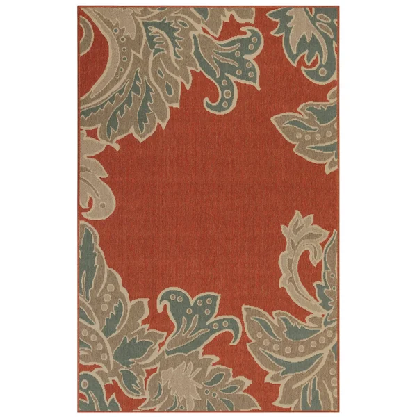 Liora Manne Riviera Ornamental Leaf Outdoor Rug (7&10x22 x 9&10x22 - Red)