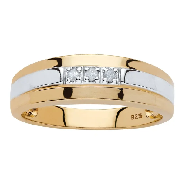 Men's Diamond Accent Two-Tone Band in 18K Yellow Gold Over Sterling Silver