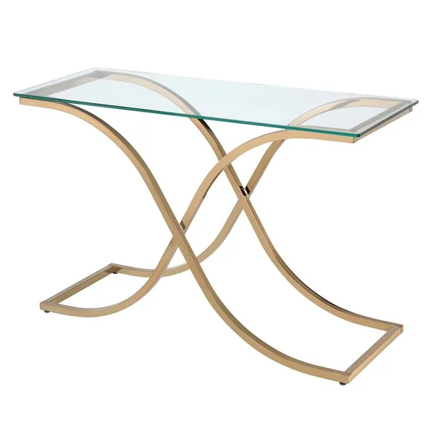 Furniture of America Sarif Glass Top Console Table in Champagne